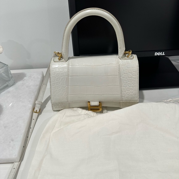 BALENCIAGA HOURGLASS SMALL HANDBAG CROCODILE WHITE W GOLD (dust bag too) - Picture 3 of 11